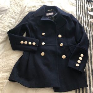 Sold-Calvin Klein navy pea coat with pleaded back